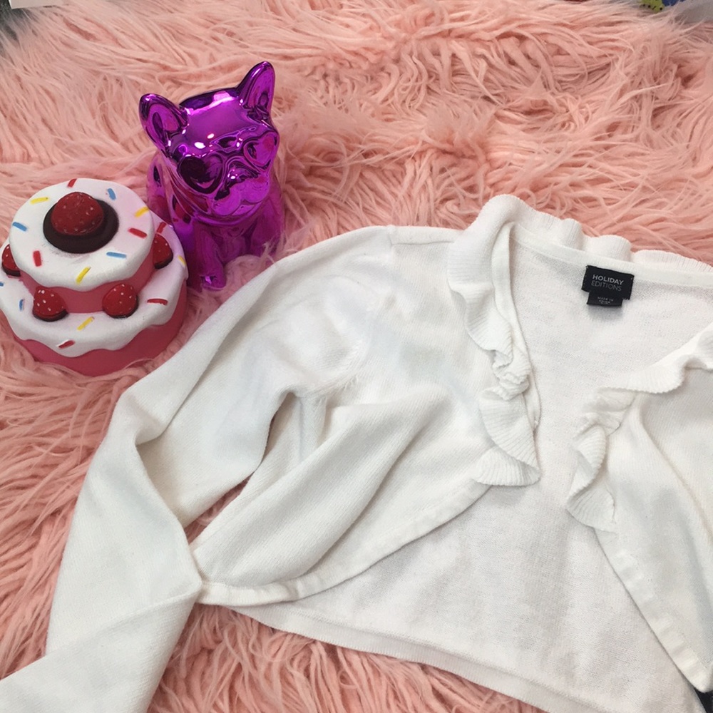 💎 Girls Ruffle Collar White Mini Sweater